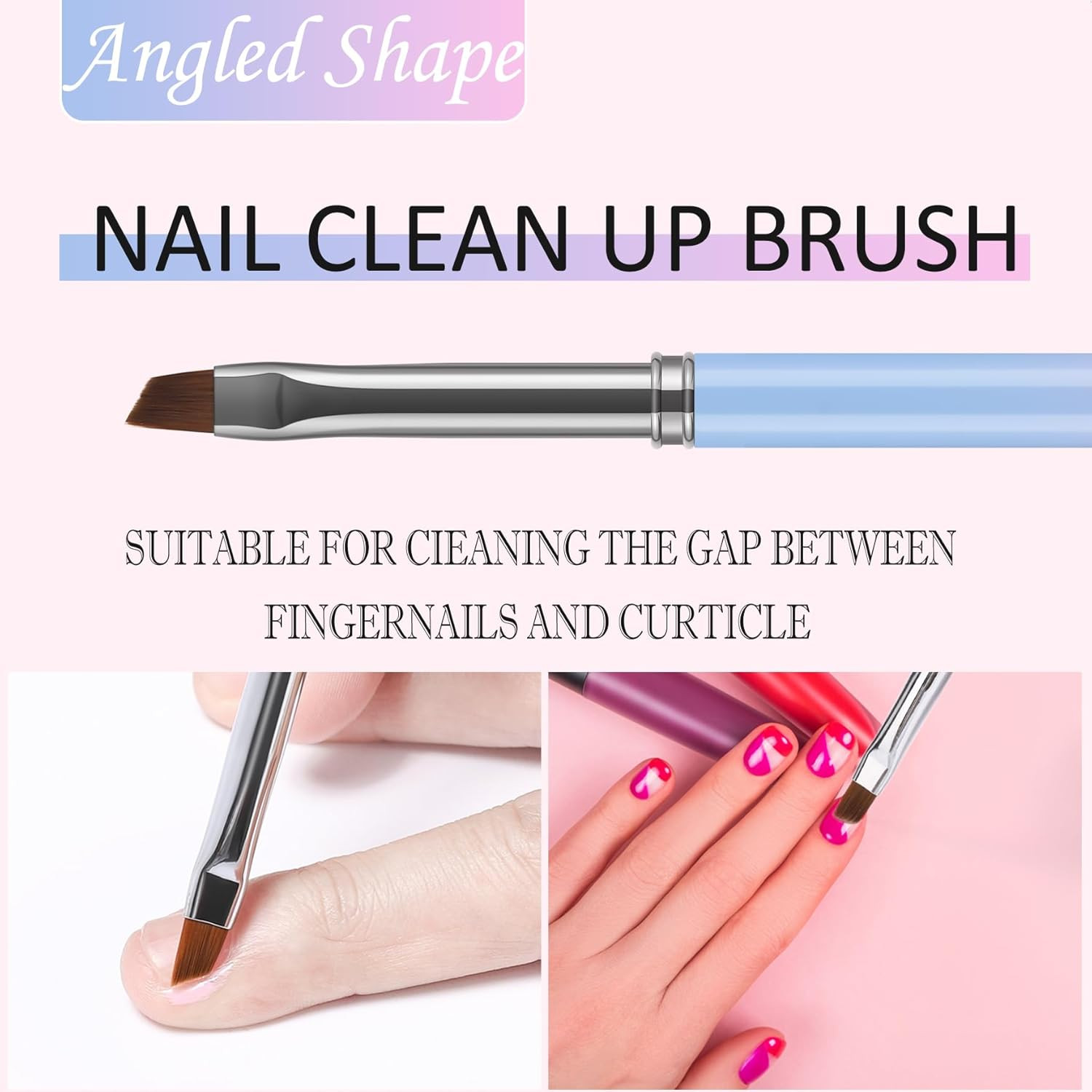 Nail Art Clean up Brushes, 3 Pcs Flat/Oval/Fine Angled Gel Nail Brushes,For Nail