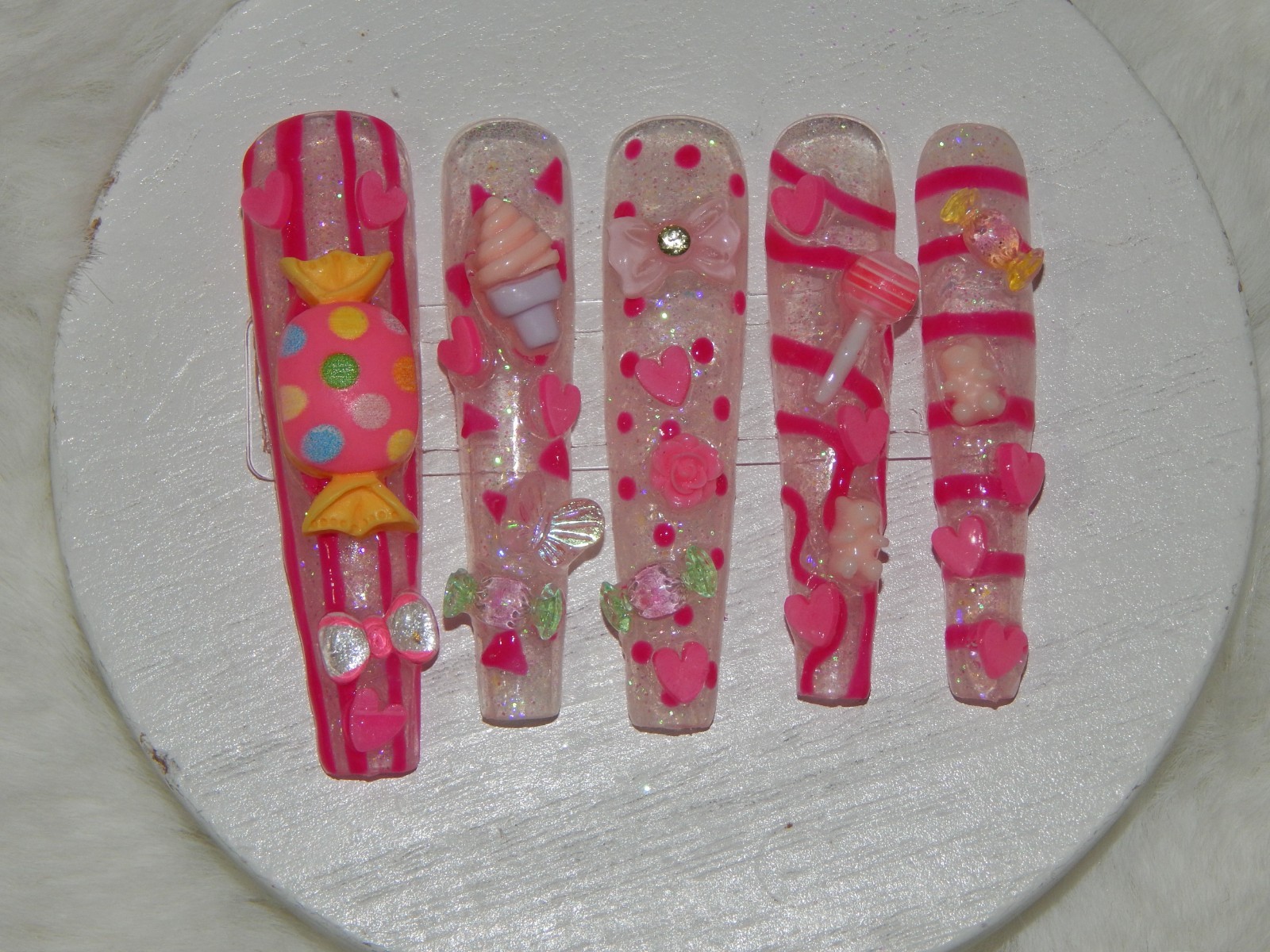 Luxury Handmade Press-On Nails I Reusable I Glowing In Candy I Coffin Shapel 3XL