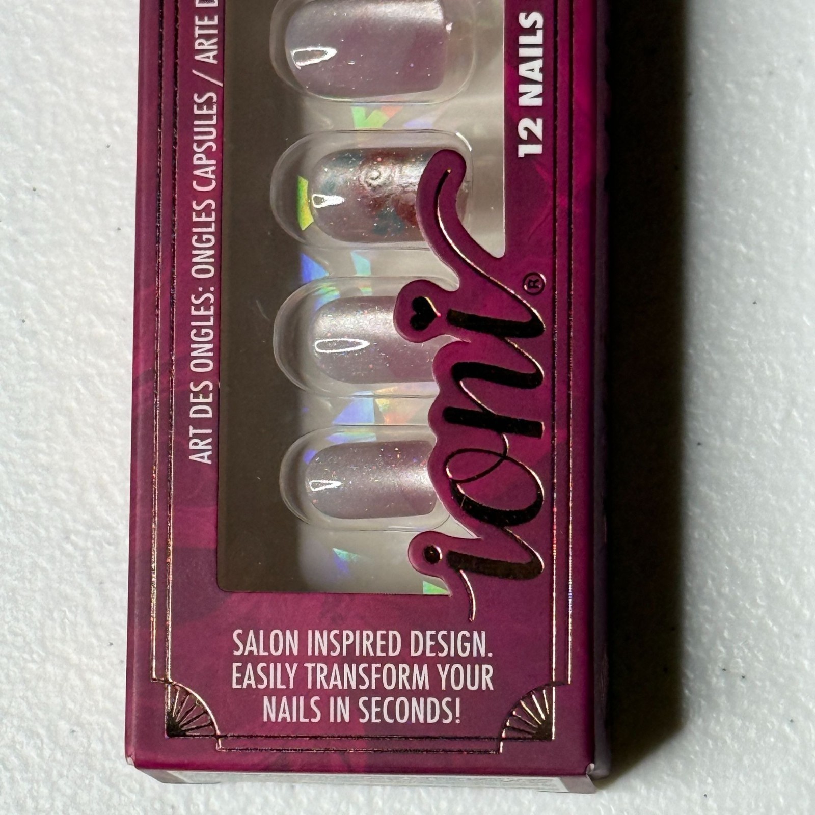 Ioni Press On Nails Square Short Rose Design 12pc False Nails NWT