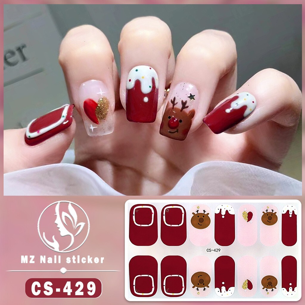 5 pcs hot sale Christmas Nail Stickers Semi Cured Gel Nail Stickers UV Lamp