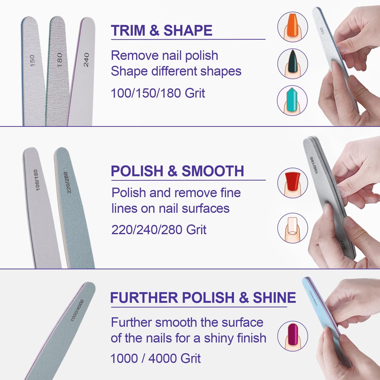 Nail File and Buffer Set, 6 Pcs Professional Nail File Kit for Acrylic and