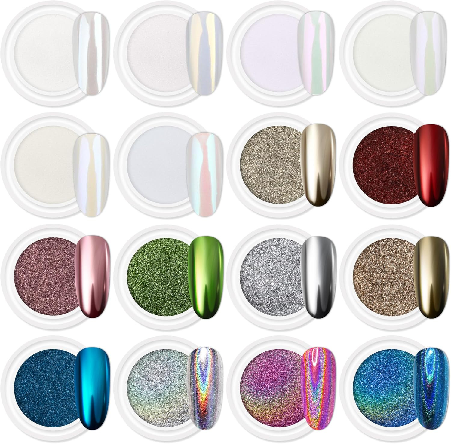 16 Colors Chrome Nail Powder Set Mirror Holographic Pigment for Gel Polish