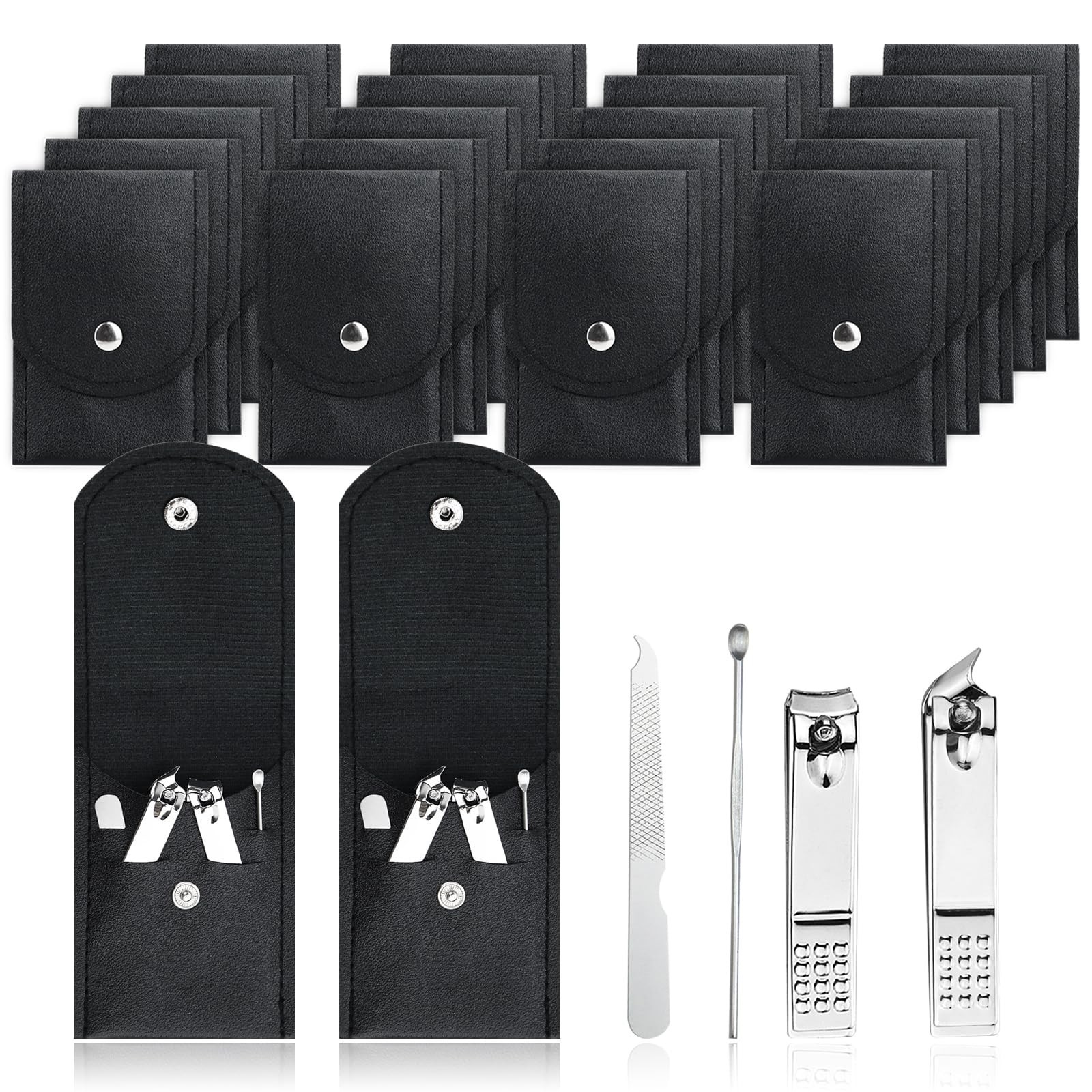 100 Sets Finger Nail Clipper Set Bulk,4 in 1 Black Adult Stainless Steel Trav…