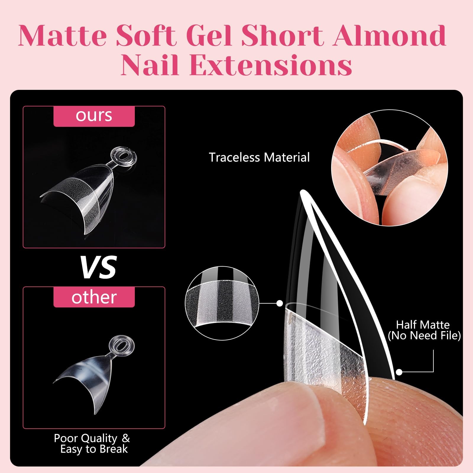 Short Almond Nail Tips Half Cover, 600PCS Extra Short Almond Soft Gel Nail Tips,