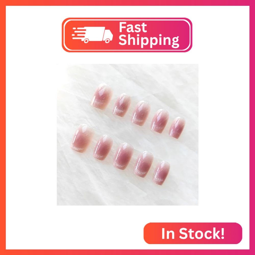 Glossy Cat Eye Short Square Press-On Acrylic Gel Nails, Artificial Nail for Dail