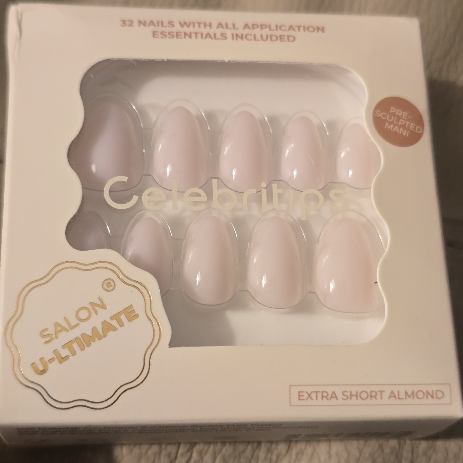 Celebritips Lot Short Almond/Coffin Pink + Remover & Glue/Glamnetics Seashell