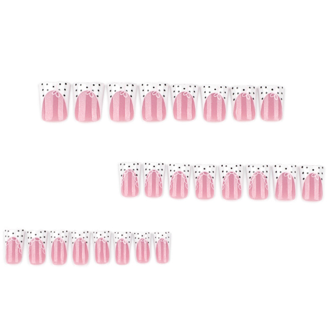 24pcs Duckbill-shaped French White Edge Black with White Dots Press-on Nails