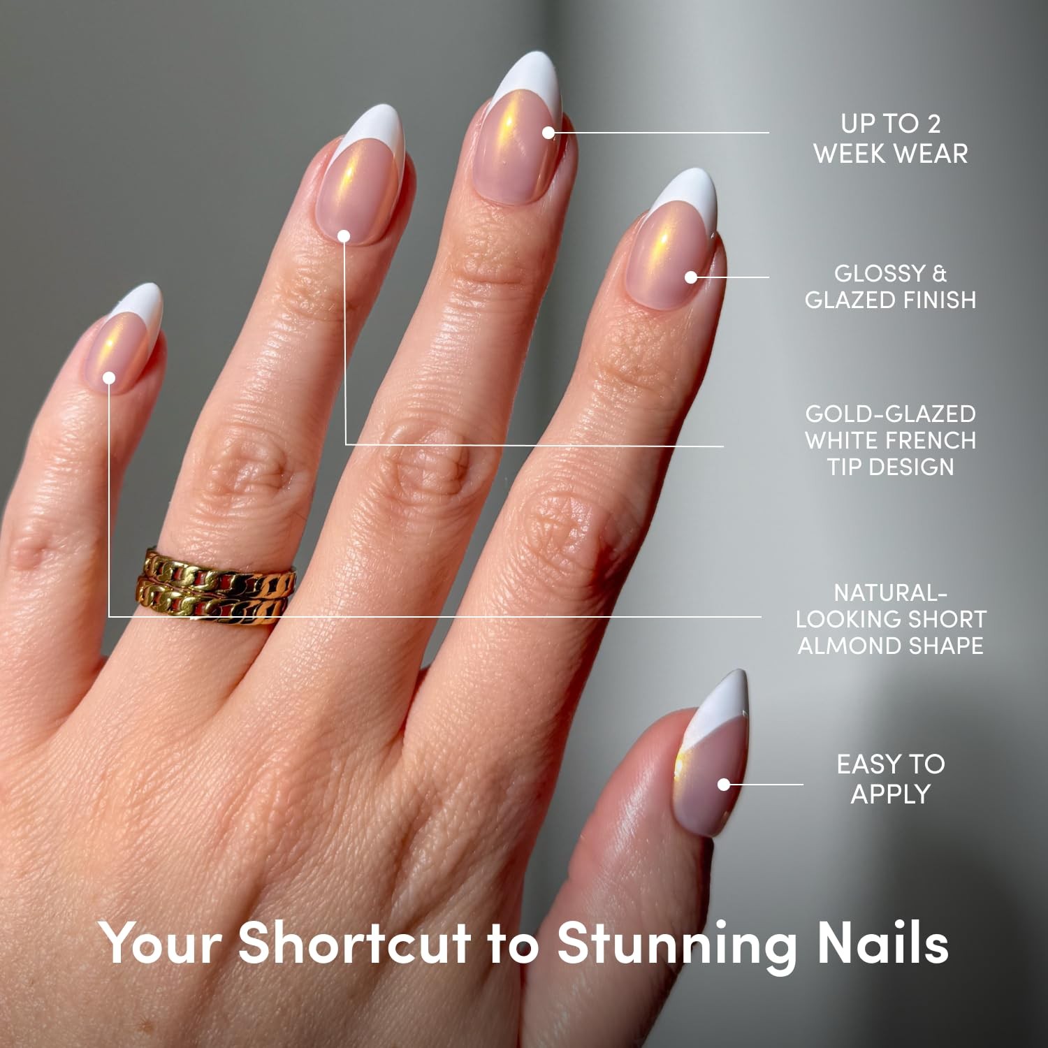 Glamnetic Short Almond Press On Nails – Glazed Fake Nails Kit, 30 Pc