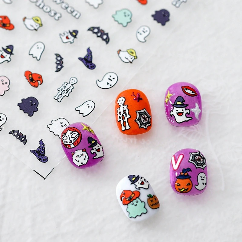 Halloween Ghost & Pumpkin Nail Stickers – 3 Styles (360)