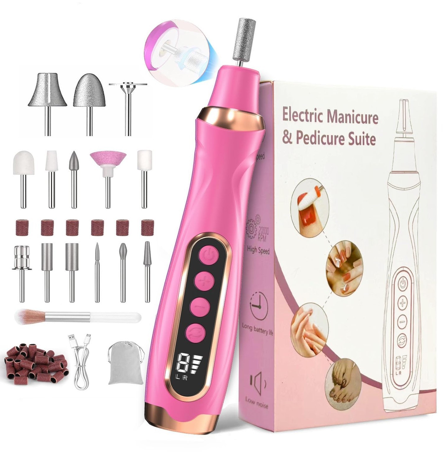 Professional Manicure Pedicure Kit Cordless Electric Nail File Set 6 Speed Co…