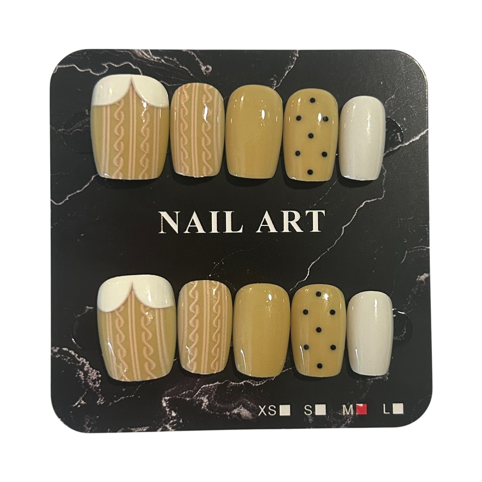 Tan and White Short Square Press On Nails – Size Medium