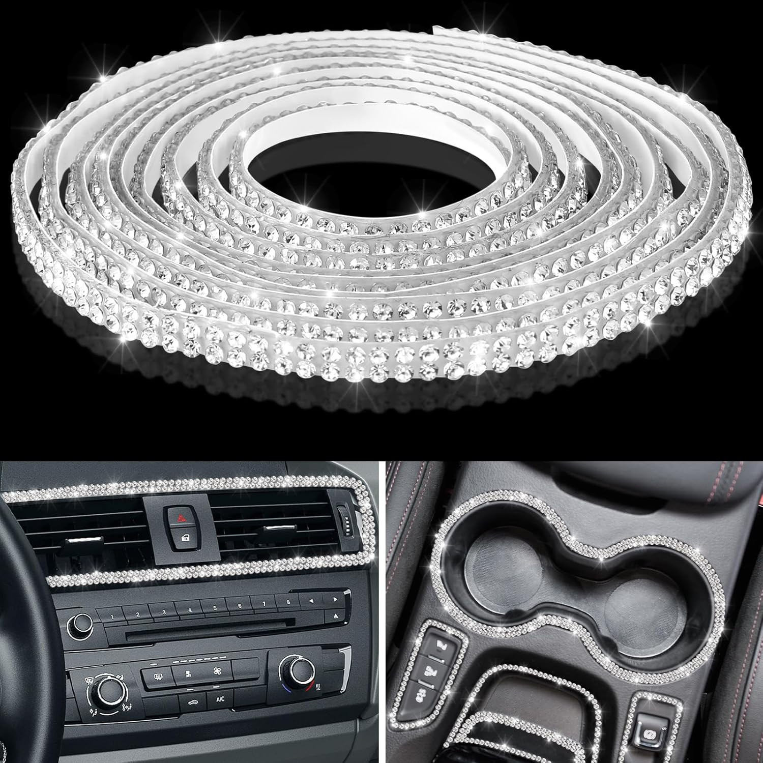 16.4Ft Bling Car Trim Self Adhesive Glitter Crystal Rhinestone Car Interior Exte