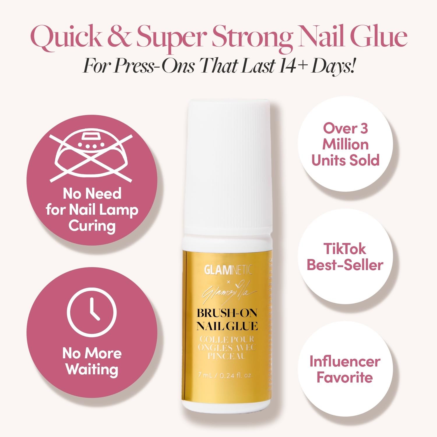 Glamnetic X GLAMZILLA Super Strong Brush on Nail Glue | Brush Tip Applicator, Me
