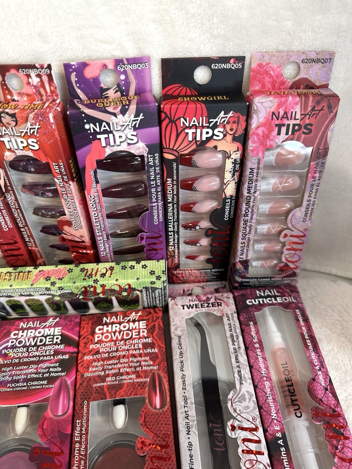 Brand New Ioni Nail Art ~Lot Of 20~Chrome Powder, Wraps,Stickers,Tips,Flakes,Oil