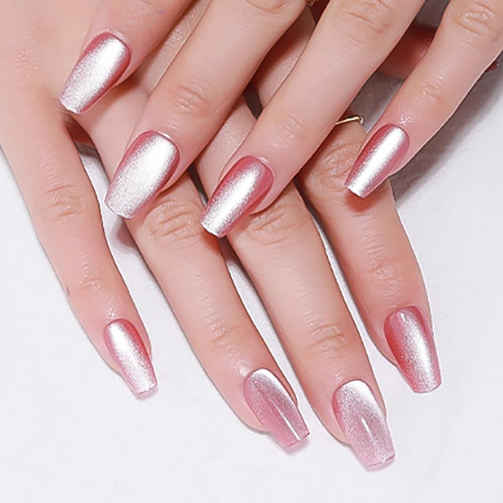 Cat Eye Gold Press on Nails Almond Short, Gold Metal Short Almond Soft Gel Press