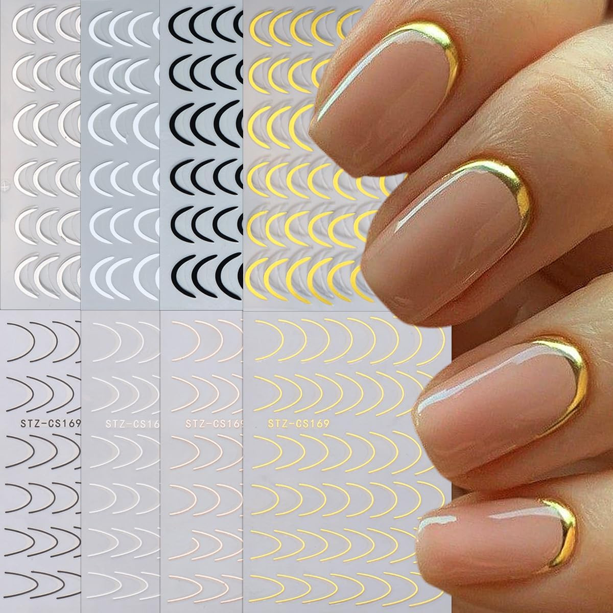 8 Pieces French Tip Line Nail Art Stickers 3D Simple Lines Nail Stickers Black