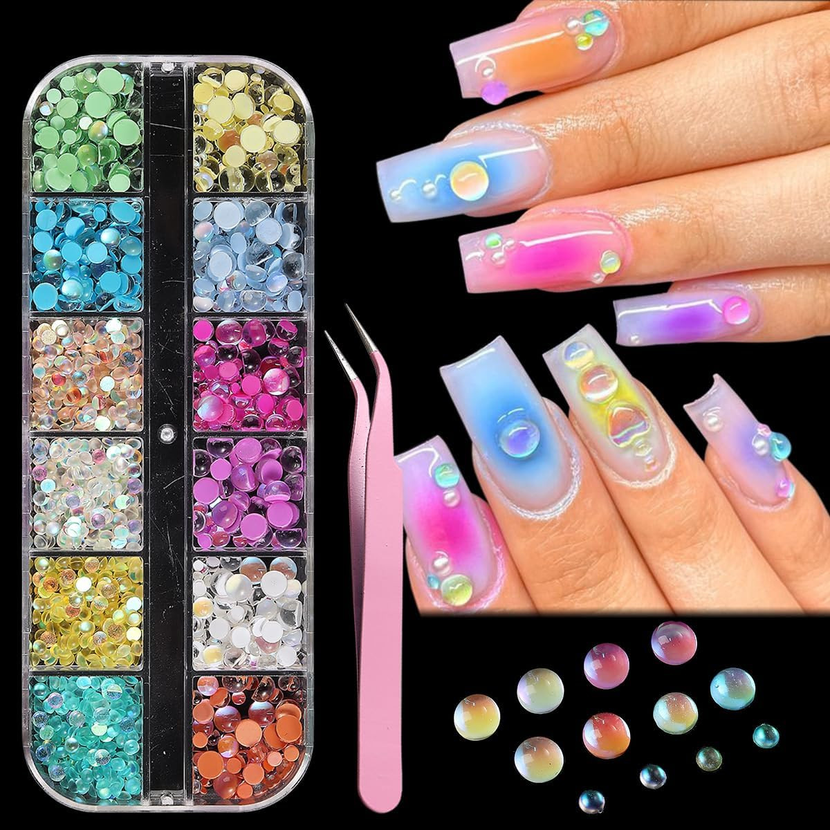 Gold & Silver Caviar Nail Beads Kit with Tweezers for DIY Nail Art & Crafts