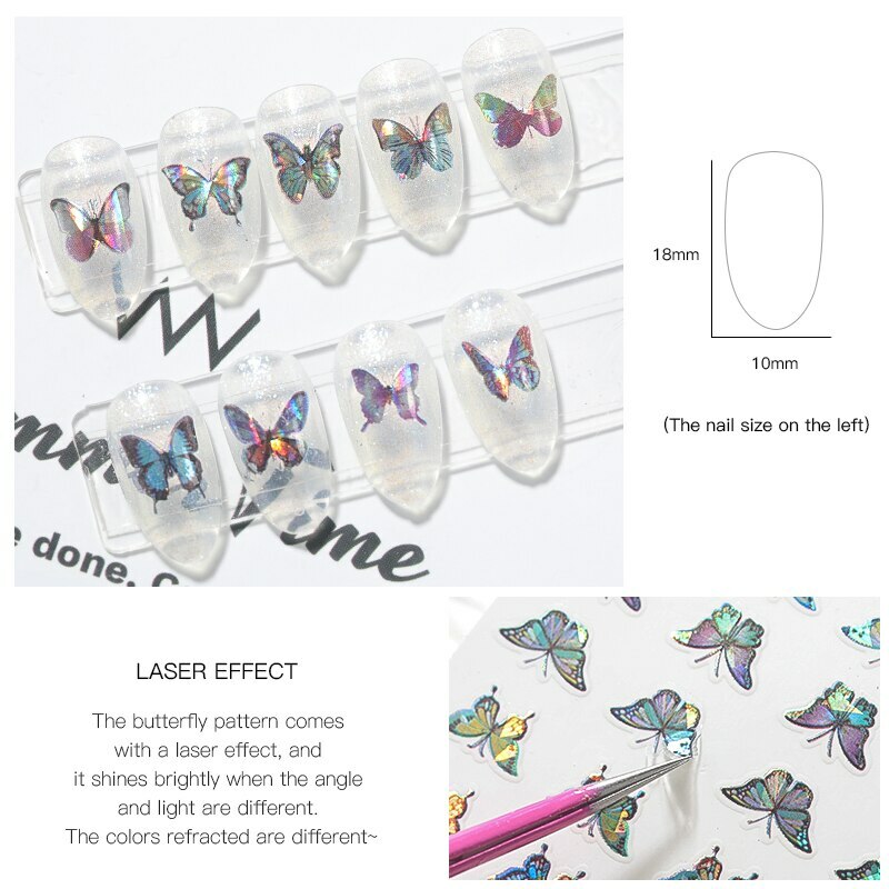 3D Butterfly Holographic Nail Art Flower Water Decoration Tattoo Transfer Decal