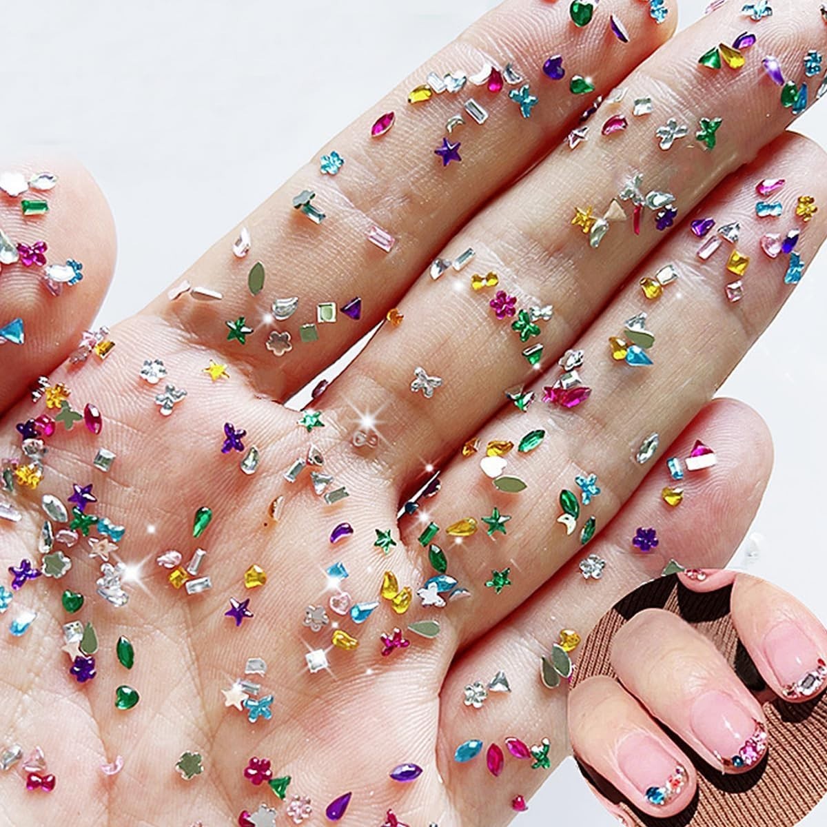 2000 Pcs Mini Rhinestones Nail Art Charms Stars Hearts Flowers Colorful