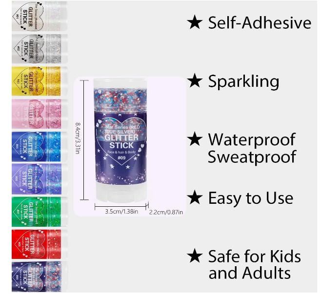 Patriotic Red White and Blue Body Glitter Stick,4Th of July Accessories,Sparklin