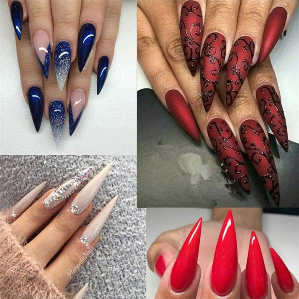 500pcs Acrylic Medium Long Stiletto Nail Tips Easy Coffin Nails Sharp False N…