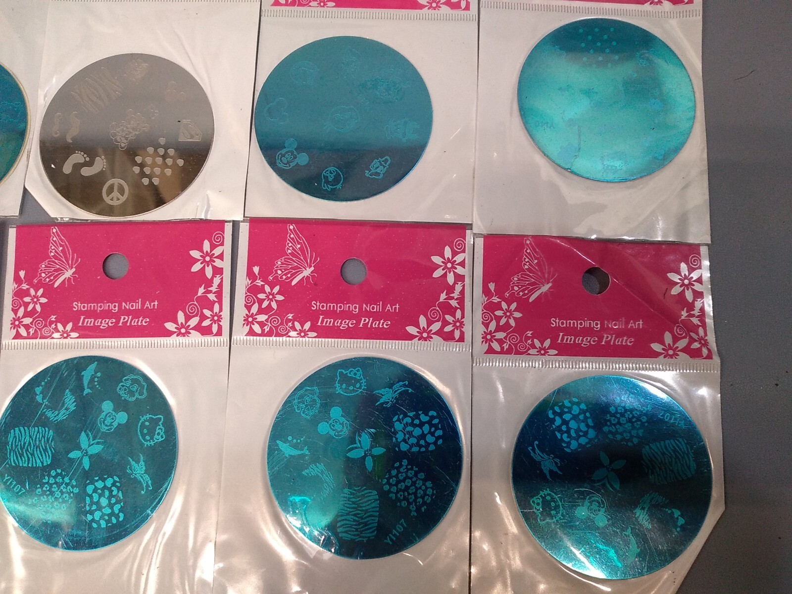 Lot of 10 Stamping Nail Art Image Plates Hello Kitty Mickey Mouse Etc Designs