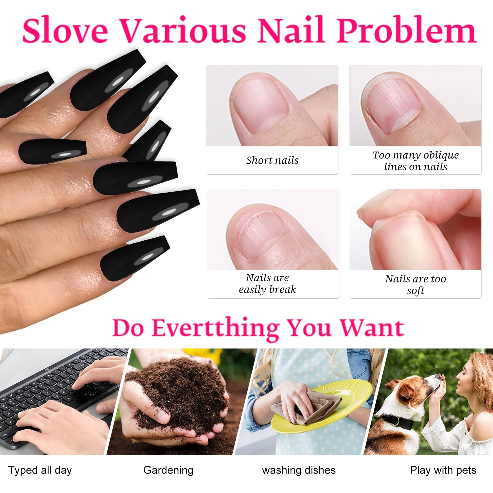 100pc Colored Coffin Press on Nails Long 100 Piece Assortment, Black