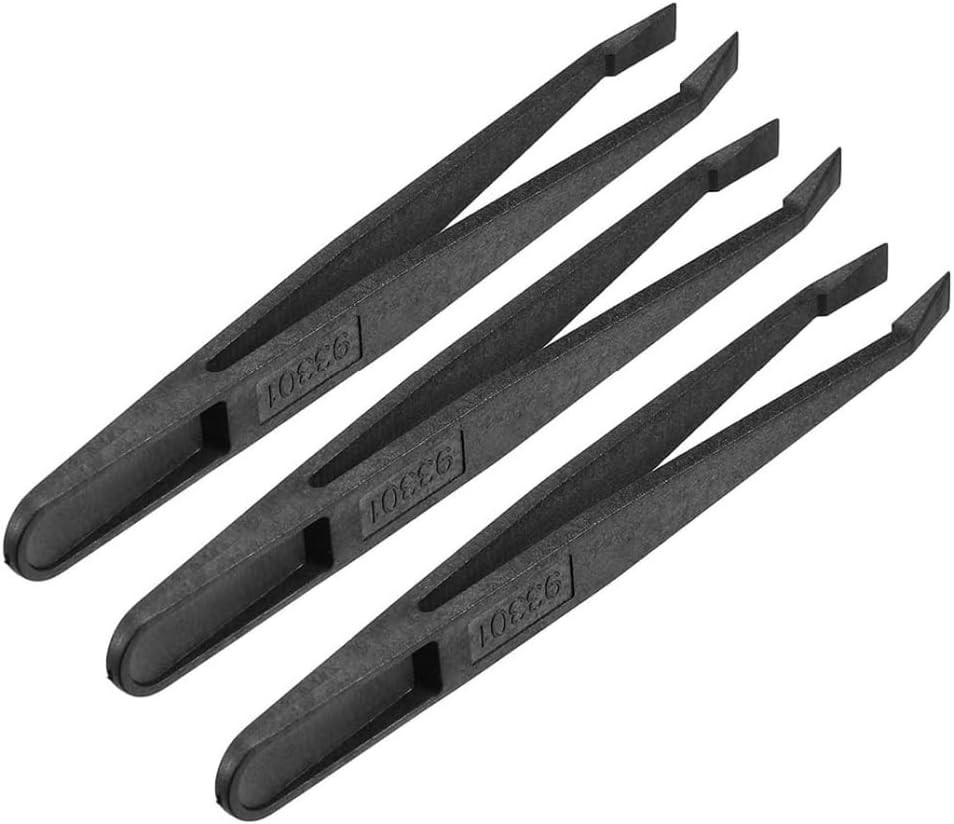 Black Plastic Slant Flat Tip Anti-static Tweezers 4.7 Inch Length 6pcs