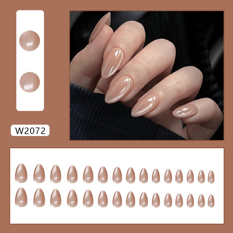 48pcs Almond Press on Nails, Nude Clear Cat Eye Gradient Stylish Manicure