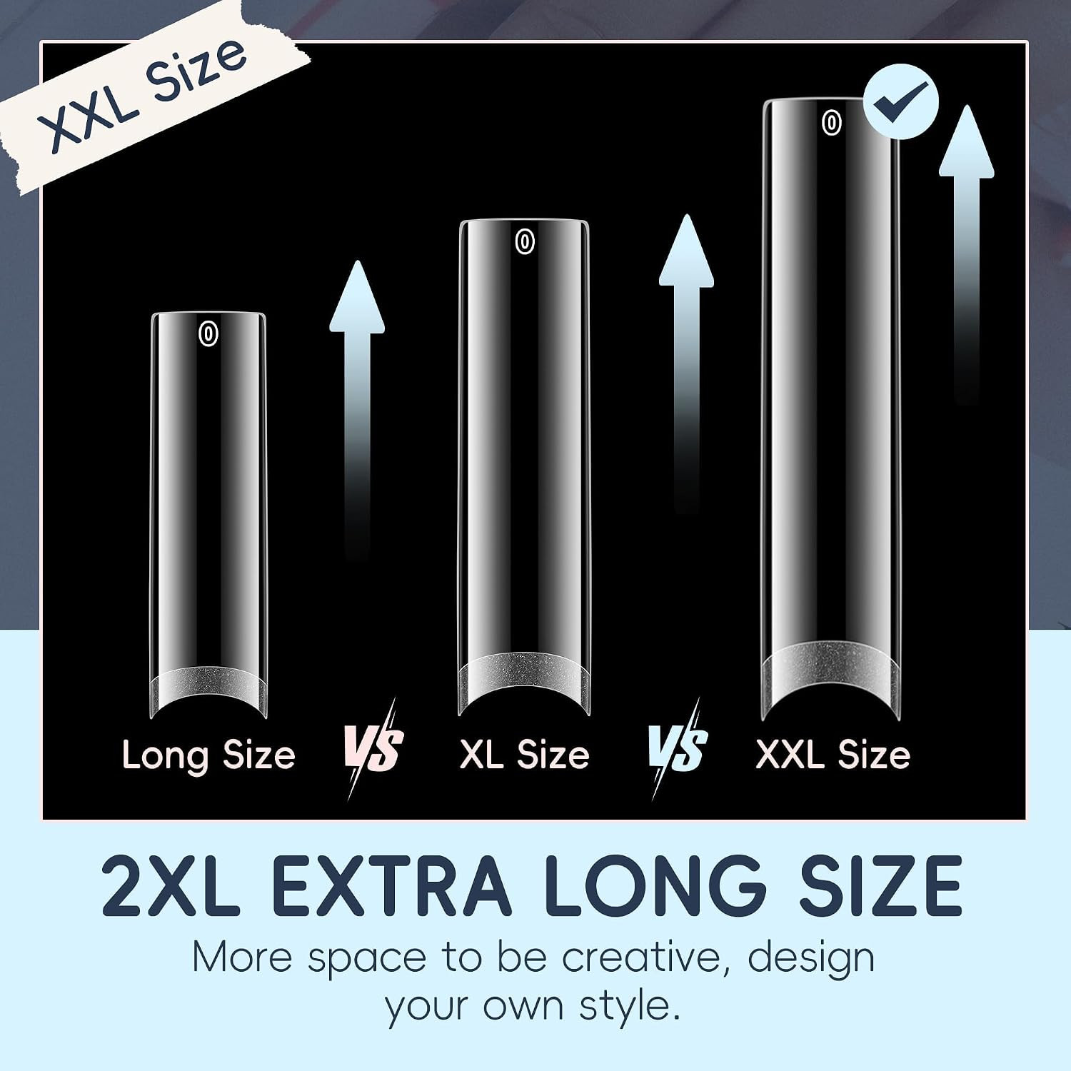 XXL Nail Tips Square 120 Pcs 12 Sizes – No C Curve Flat Square Pre-Buff 2XL Half