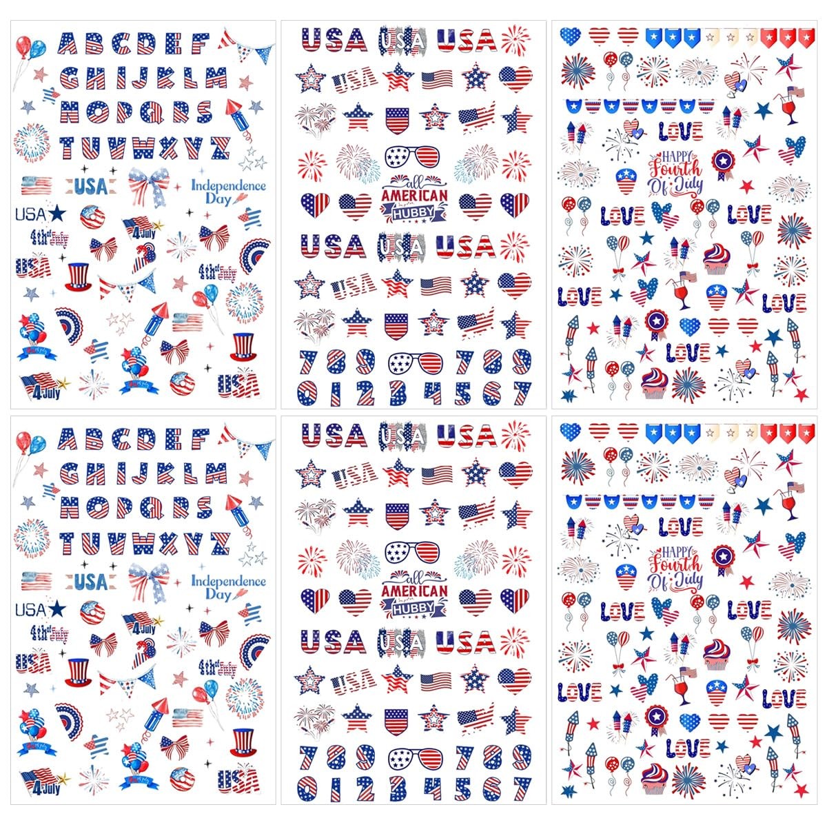 4th of July Nail Stickers 6 Sheets for Nail Art Independence Day Nail Art