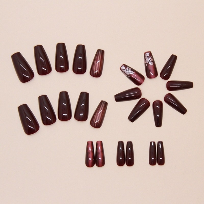 24pcs French Press on Nail with Floral and Stripes False Nail For Any Occasion