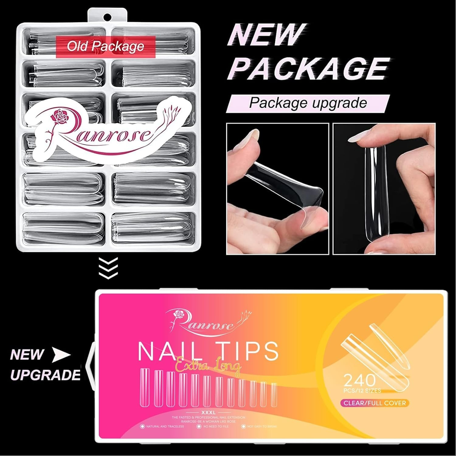 240 Piece Set of Glossy XXXL Square Nail Tips – Perfect for Stylish Manicures