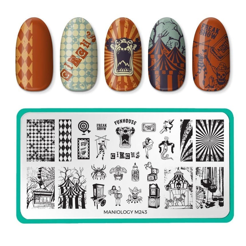 Maniology M243 Freak Show Halloween Circus Funhouse Clown Nail Stamping Plate