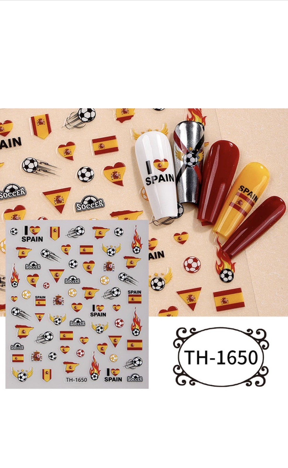 12 Sheets Soccer Nail Stickers, Self-Adhesive Soccer Ball & National Flag Nail A