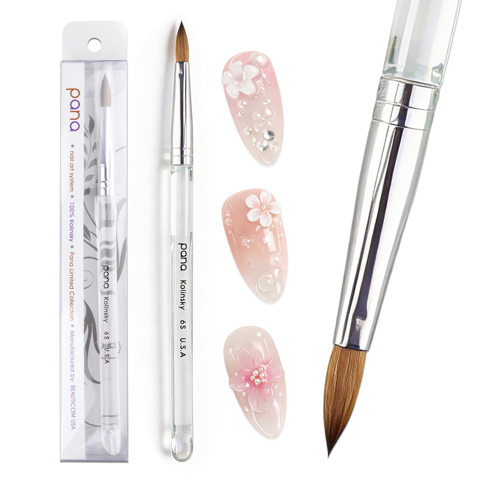 Pana Finest 100% Pure Kolinsky Nail Art Brush with Oval Acrylic Handle Size 6