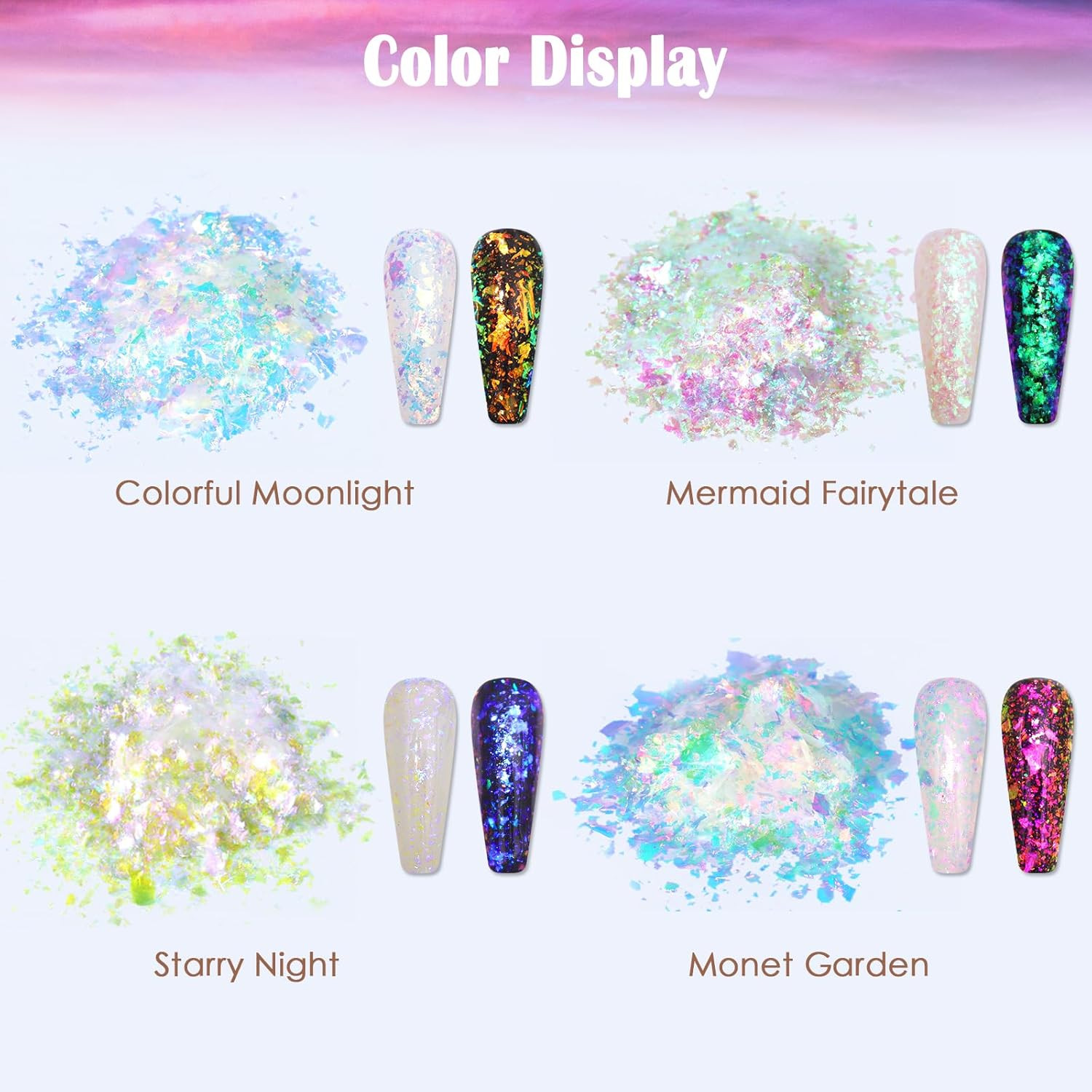 Colorful Moonlight Chameleon Flakes Nail Glitter Irregular Opal Nail Foil Flakes