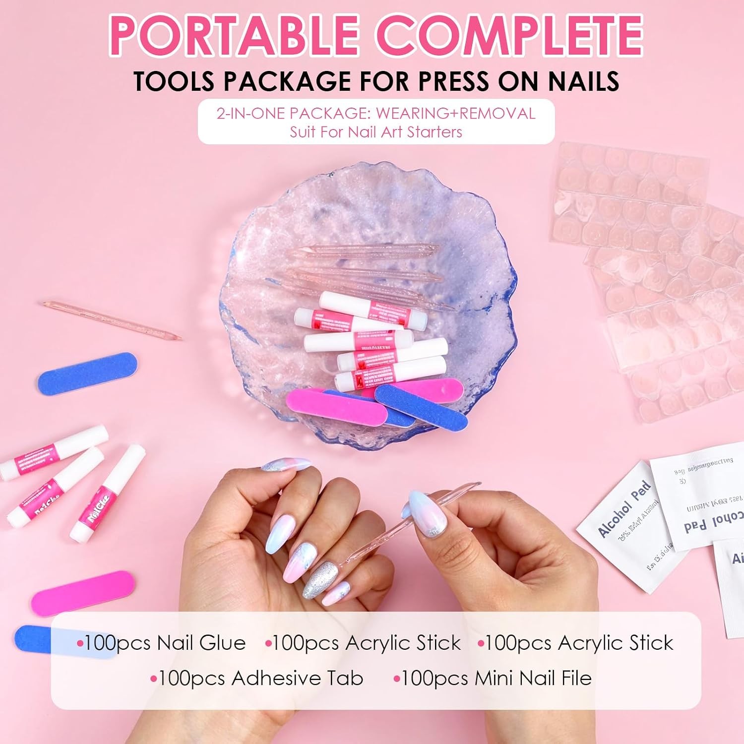 Press On Nail Prep Tool Kit For DIY Beginners And Nail Salon Business