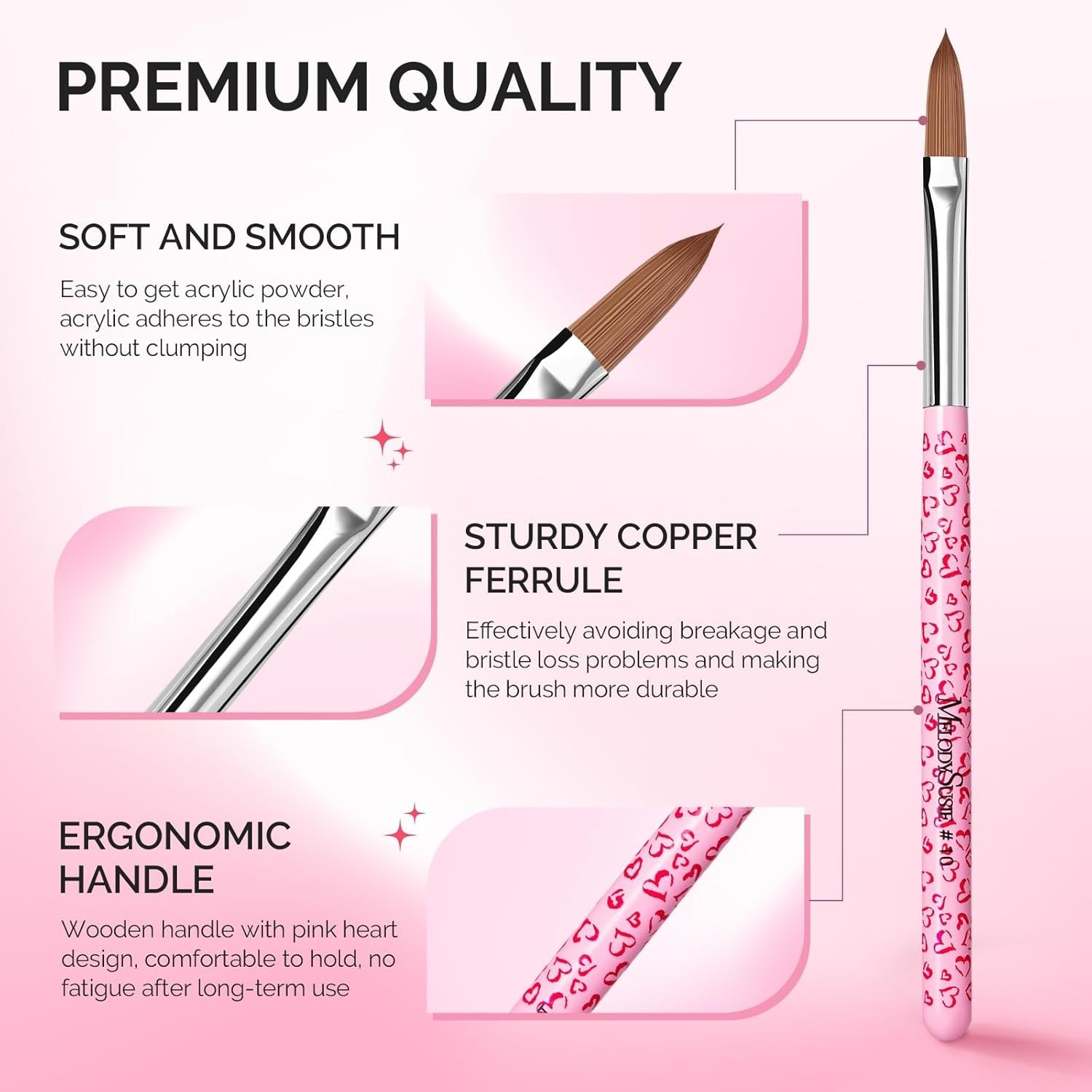 3-Piece Acrylic Nail Brush Set – Sizes 8/10/14, Professional Nail Art Tool for A