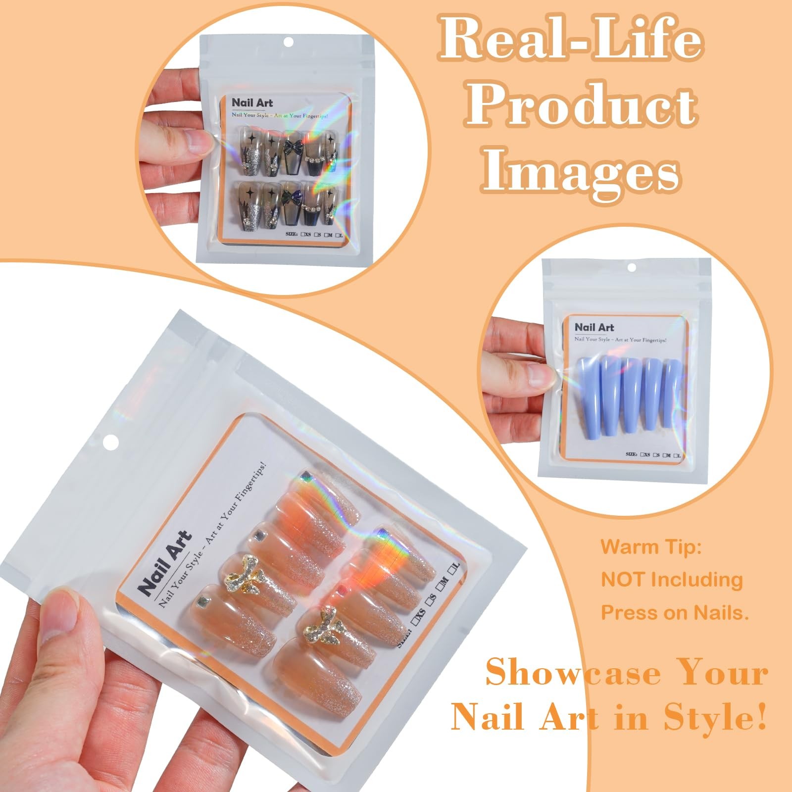 202pcs Press on Nail Packaging Bag Set(White, 100)