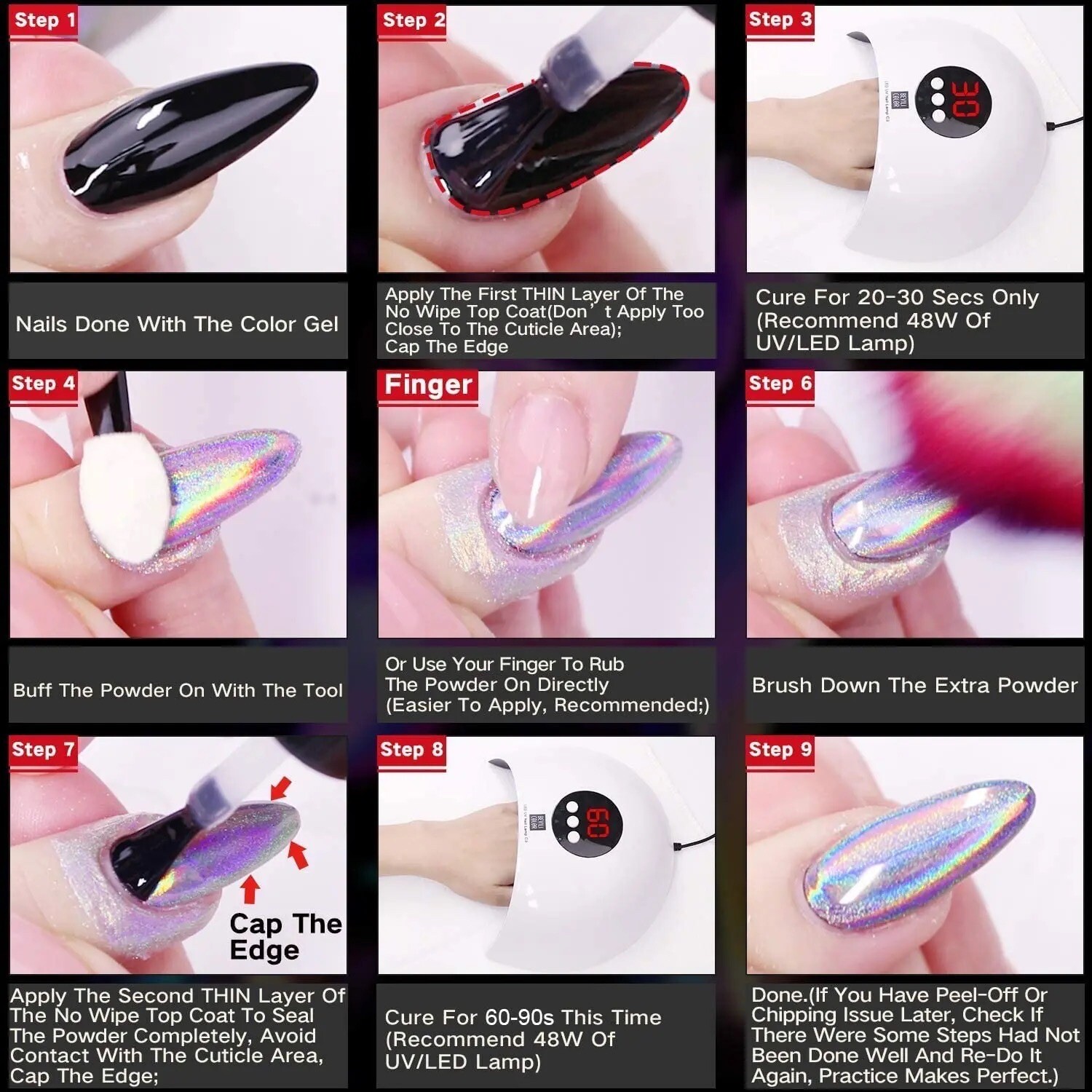 White Holographic Nail Chrome Powder Transparent Effect Clear Unicorn Rainbow
