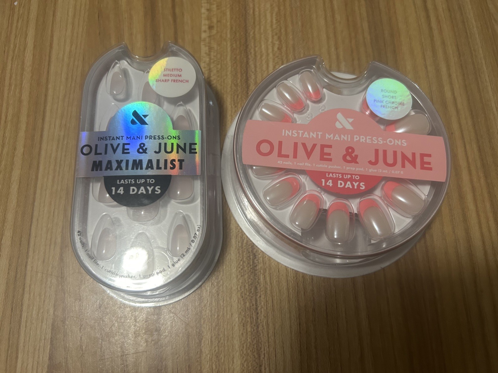 Olive and June press on Nails. 2 Sets. Round Short Pink. Stiletto Medium French