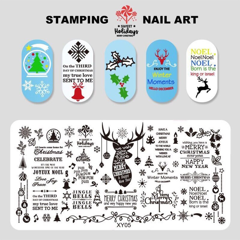 Reindeer Christmas Snow Tree Ornament Santa Wreath Nail Metal Stamping Plate