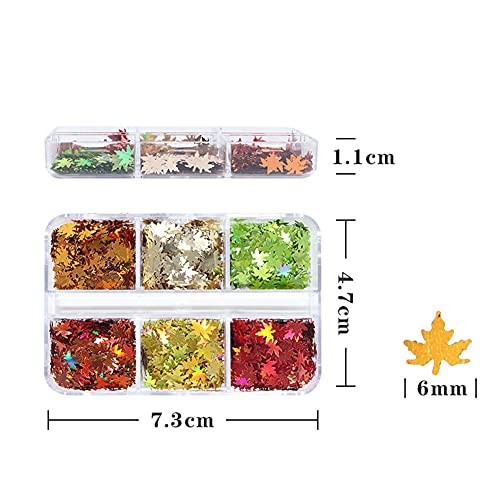 Fall Glitter Nail Sequins Maple Leaf Glitters Flakes 3D Holographic Laser