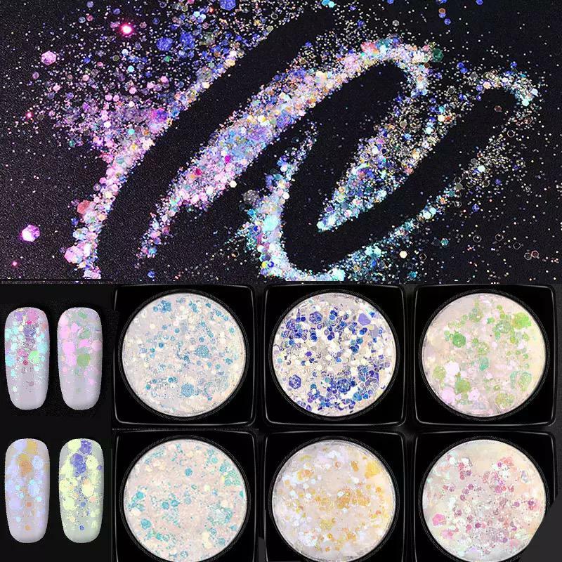 CHUNKY GLITTER MIX Nail Art Sequins Fairy Mermaid Powder Effect Paillette UK