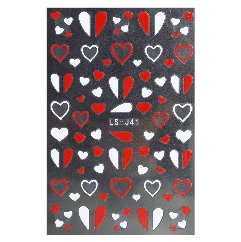 3D Nail Art Stickers Decals Transfers Valentines Red White Love Heart DIY NS40