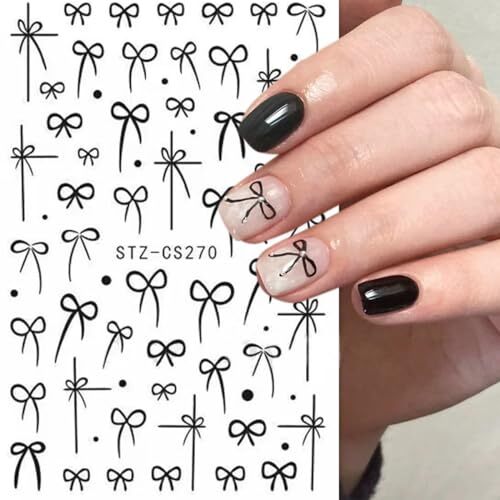 6PCS Bow Nail Art Stickers French Black Red 3D Self-Adhesive Nail Design 25