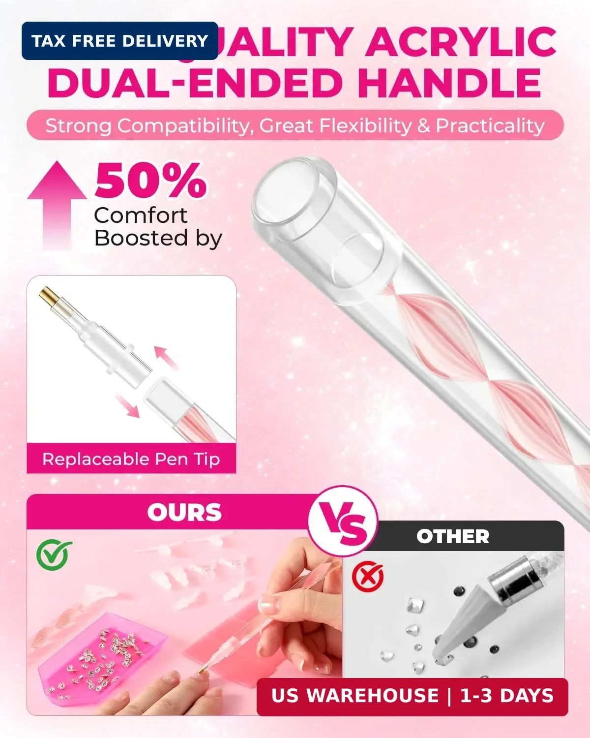 Rhinestone Picker Tool Kit: 2Pcs Rhinestone Picker Handle, Dual-Ended Rhinestone