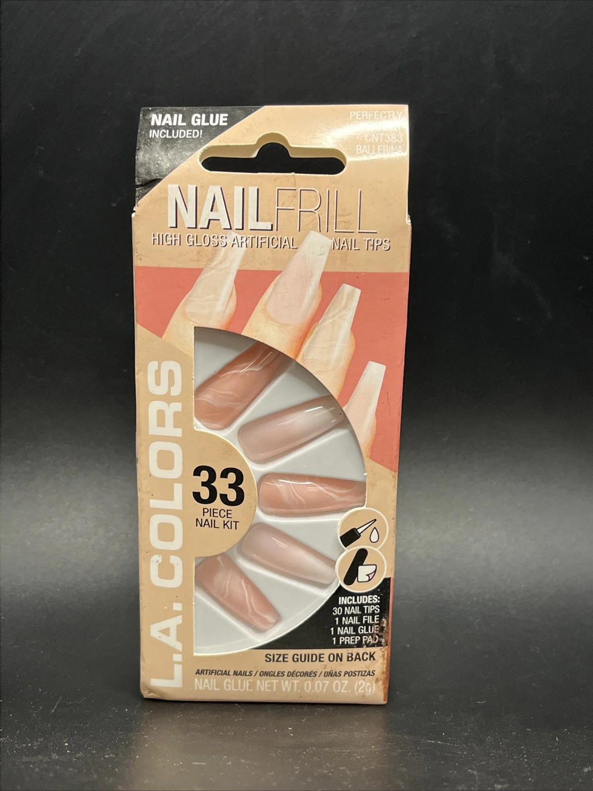 L.A. Colors Nailfrill High Gloss Artificial Nail Tips 33 Piece Nail Kit