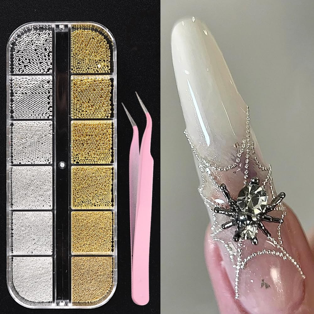 3D Mixed Sizes Nail Art Studs Gold Silver Mini Metal Caviar Nails Beads Nail …